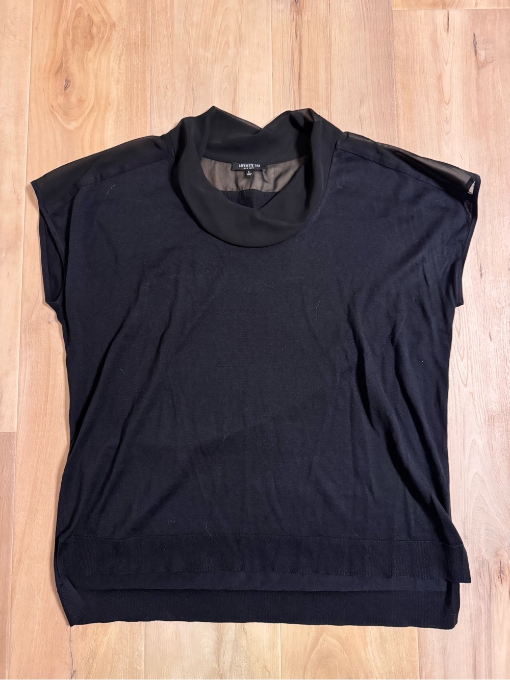 Lafayette 148 Silk Short Sleeve Cowl Neck Partially Sheer Top Size Large